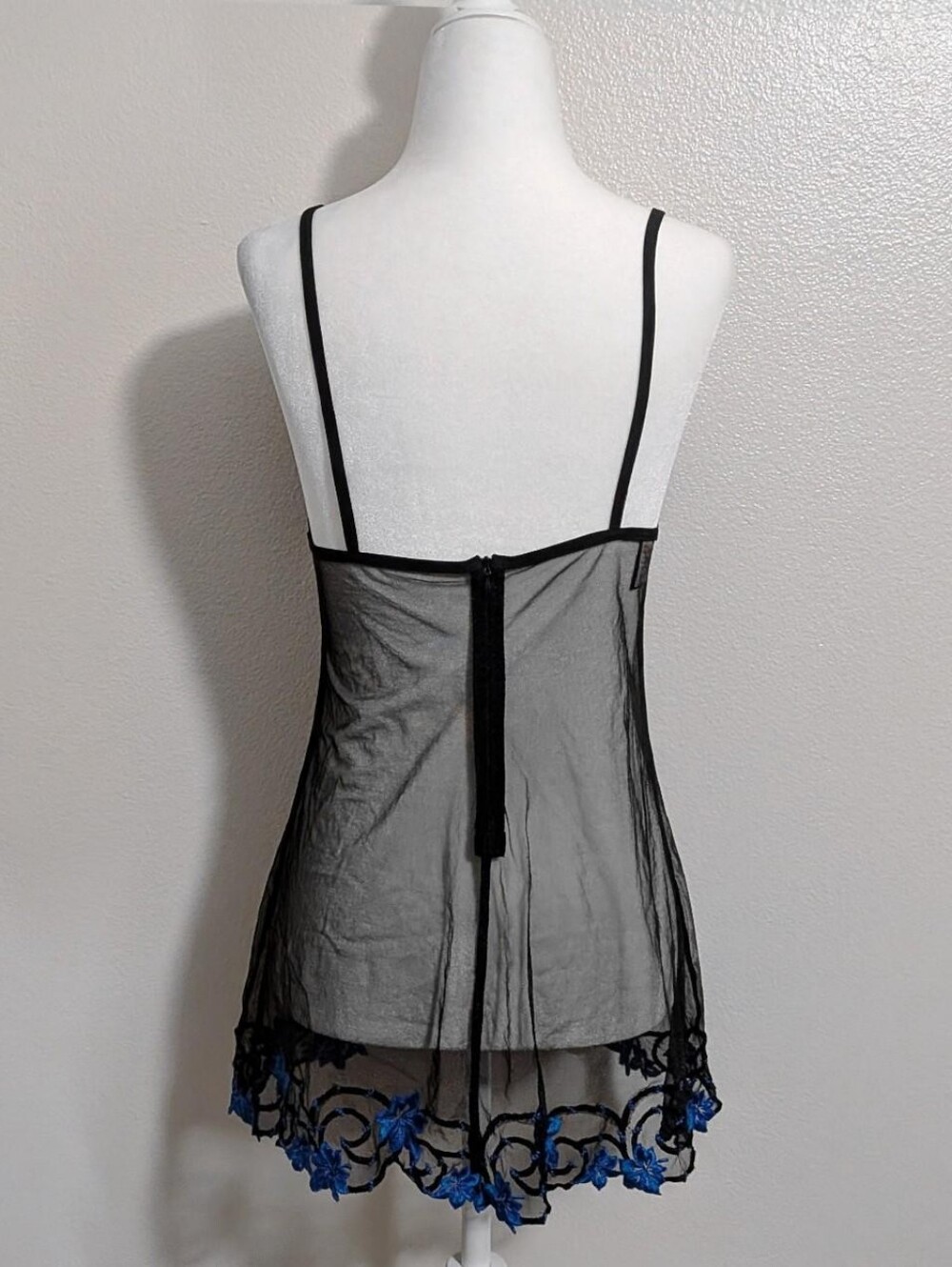 Vintage Marvel by La Perla Black Blue Floral Sheer Lingerie Slip Dress | Size 10 - Picture 4 of 6